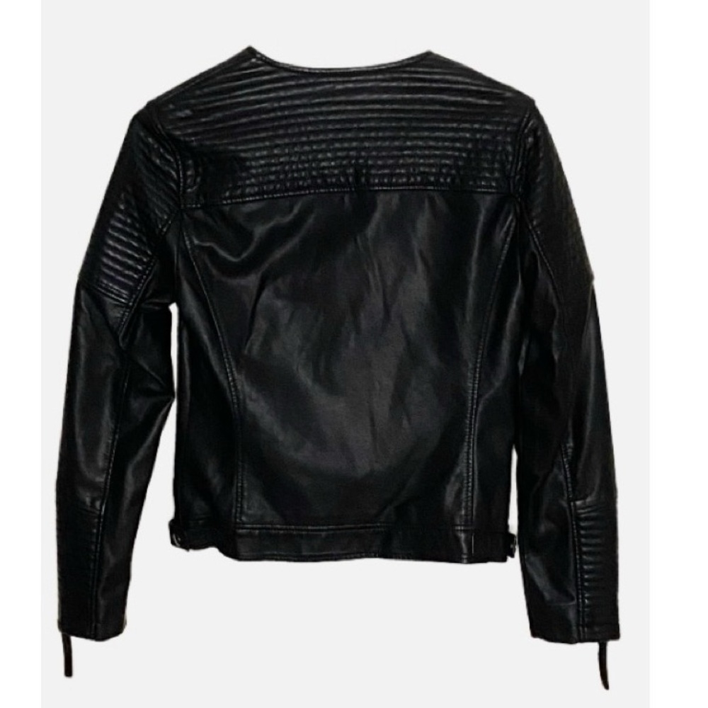 TOPSHOP Women's Black Polly Faux-Leather Biker Jacket Size 4 - Picture 5 of 10
